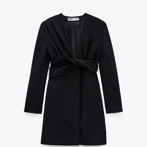 Zara Ruched Draped Black Tuxedo Dress Size M NWT